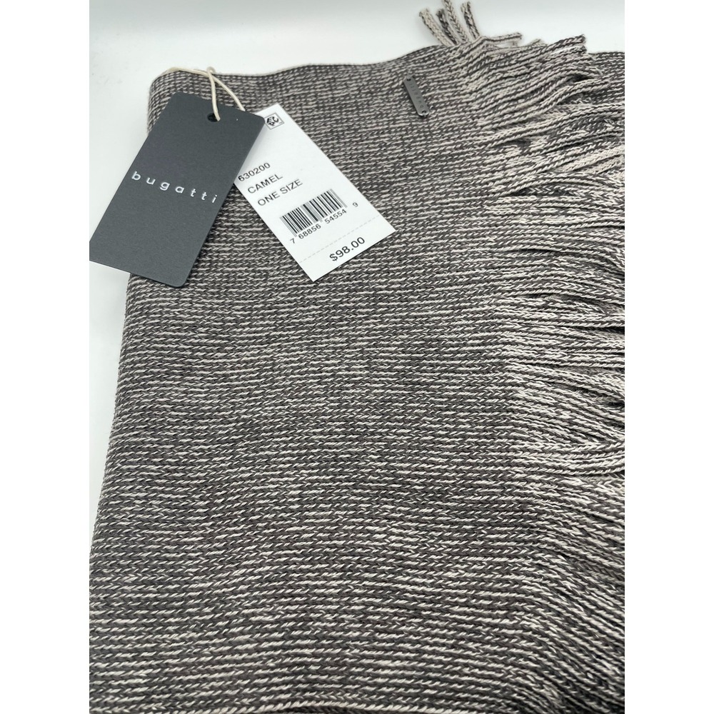 Bugatti Camel Grey Marl Knit Fringed Scarf Style 630200 NWT